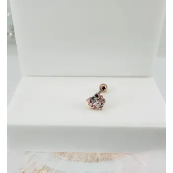 Rose Zirkon Taşlı Uç Kısmı : Pirinç Kıkırdak Bar Uzunluğu : 6 Mm / Bar Kalınlığı 0.8 Mm / Top Boyu 3 Mm - Pt0028-2