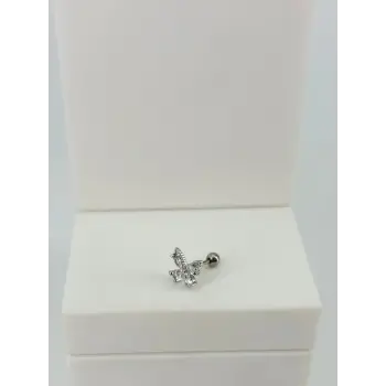 Rodyum Zirkon Taşlı Uç Kısmı : Pirinç Kıkırdak Bar Uzunluğu : 6 Mm / Bar Kalınlığı 0.8 Mm / Top Boyu 3 Mm  - Pt0062
