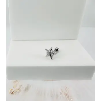 Rodyum Zirkon Taşlı Uç Kısmı : Pirinç Kıkırdak Bar Uzunluğu : 6 Mm / Bar Kalınlığı 0.8 Mm / Top Boyu 3 Mm - Pt0014