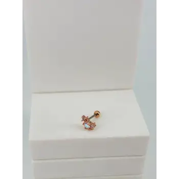 Rose Zirkon Taşlı Uç Kısmı : Pirinç Kıkırdak Bar Uzunluğu : 6 Mm / Bar Kalınlığı 0.8 Mm / Top Boyu 3 Mm  - Pt0063-2