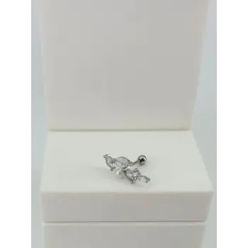 Rodyum Zirkon Taşlı Uç Kısmı : Pirinç Kıkırdak Bar Uzunluğu : 6 Mm / Bar Kalınlığı 0.8 Mm / Top Boyu 3 Mm - Pt0069