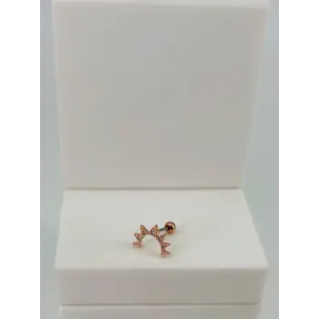 Rose Zirkon Taşlı Uç Kısmı : Pirinç Kıkırdak Bar Uzunluğu : 6 Mm / Bar Kalınlığı 0.8 Mm / Top Boyu 3 Mm  - Pt0057-2