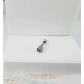 Rodyum Zirkon Taşlı Uç Kısmı : Pirinç Kıkırdak Bar Uzunluğu : 6 Mm / Bar Kalınlığı 0.8 Mm / Top Boyu 3 Mm - Pt0029