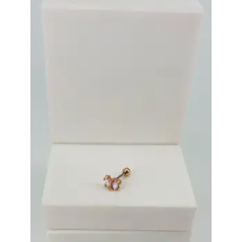 Rose Zirkon Taşlı Uç Kısmı : Pirinç Kıkırdak Bar Uzunluğu : 6 Mm / Bar Kalınlığı 0.8 Mm / Top Boyu 3 Mm  - Pt0060-2