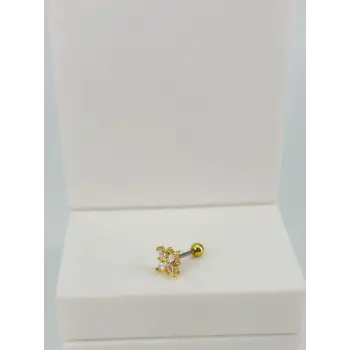 Zirkon Taşlı Uç Kısmı : Pirinç Kıkırdak Bar Uzunluğu : 6 Mm / Bar Kalınlığı 0.8 Mm / Top Boyu 3 Mm  - Pt0053-1