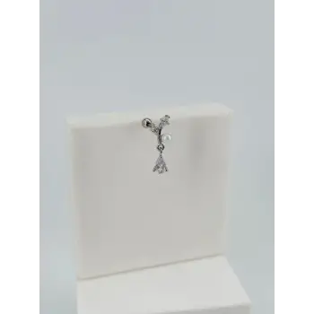 Rodyum Zirkon Taşlı Uç Kısmı : Pirinç Kıkırdak Bar Uzunluğu : 6 Mm / Bar Kalınlığı 0.8 Mm / Top Boyu 3 Mm  - Pt0045