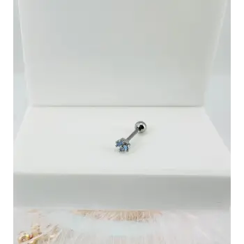 Rodyum Zirkon Taşlı Uç Kısmı : Pirinç Kıkırdak Bar Uzunluğu : 6 Mm / Bar Kalınlığı 0.8 Mm / Top Boyu 3 Mm - Pt0027
