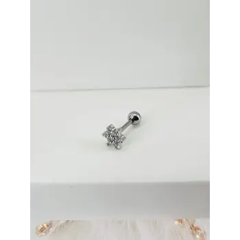Rodyum Zirkon Taşlı Uç Kısmı : Pirinç Kıkırdak Bar Uzunluğu : 6 Mm / Bar Kalınlığı 0.8 Mm / Top Boyu 3 Mm - Pt0002