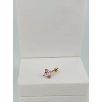 Rose Zirkon Taşlı Uç Kısmı : Pirinç Kıkırdak Bar Uzunluğu : 6 Mm / Bar Kalınlığı 0.8 Mm / Top Boyu 3 Mm  - Pt0051-2