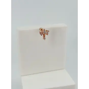 Rose Zirkon Taşlı Uç Kısmı : Pirinç Kıkırdak Bar Uzunluğu : 6 Mm / Bar Kalınlığı 0.8 Mm / Top Boyu 3 Mm - Pt0047-2