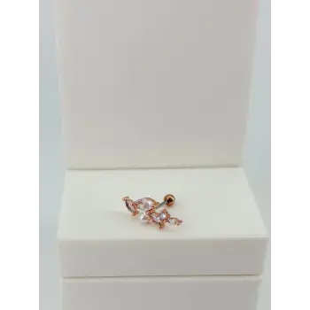 Rose Zirkon Taşlı Uç Kısmı : Pirinç Kıkırdak Bar Uzunluğu : 6 Mm / Bar Kalınlığı 0.8 Mm / Top Boyu 3 Mm - Pt0069-2