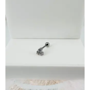 Rodyum Zirkon Taşlı Uç Kısmı : Pirinç Kıkırdak Bar Uzunluğu : 6 Mm / Bar Kalınlığı 0.8 Mm / Top Boyu 3 Mm - Pt0035