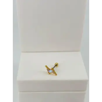 Zirkon Taşlı Uç Kısmı : Pirinç Kıkırdak Bar Uzunluğu : 6 Mm / Bar Kalınlığı 0.8 Mm / Top Boyu 3 Mm  - Pt0066-1