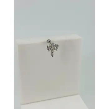 Rodyum Zirkon Taşlı Uç Kısmı : Pirinç Kıkırdak Bar Uzunluğu : 6 Mm / Bar Kalınlığı 0.8 Mm / Top Boyu 3 Mm - Pt0047