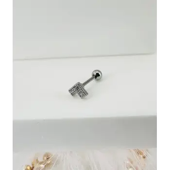 Rodyum Zirkon Taşlı Uç Kısmı : Pirinç Kıkırdak Bar Uzunluğu : 6 Mm / Bar Kalınlığı 0.8 Mm / Top Boyu 3 Mm - Pt0008