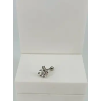 Rodyum Zirkon Taşlı Uç Kısmı : Pirinç Kıkırdak Bar Uzunluğu : 6 Mm / Bar Kalınlığı 0.8 Mm / Top Boyu 3 Mm  - Pt0049