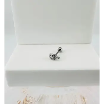 Rodyum Zirkon Taşlı Uç Kısmı : Pirinç Kıkırdak Bar Uzunluğu : 6 Mm / Bar Kalınlığı 0.8 Mm / Top Boyu 3 Mm - Pt0016