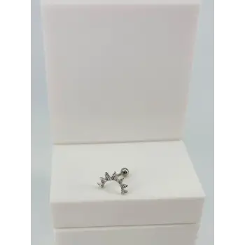 Rodyum Zirkon Taşlı Uç Kısmı : Pirinç Kıkırdak Bar Uzunluğu : 6 Mm / Bar Kalınlığı 0.8 Mm / Top Boyu 3 Mm  - Pt0057