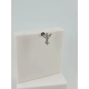 Rodyum Zirkon Taşlı Uç Kısmı : Pirinç Kıkırdak Bar Uzunluğu : 6 Mm / Bar Kalınlığı 0.8 Mm / Top Boyu 3 Mm - Pt0044