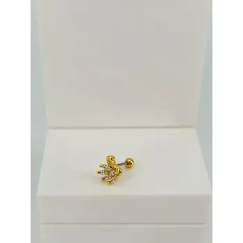 Zirkon Taşlı Uç Kısmı : Pirinç Kıkırdak Bar Uzunluğu : 6 Mm / Bar Kalınlığı 0.8 Mm / Top Boyu 3 Mm  - Pt0049-1