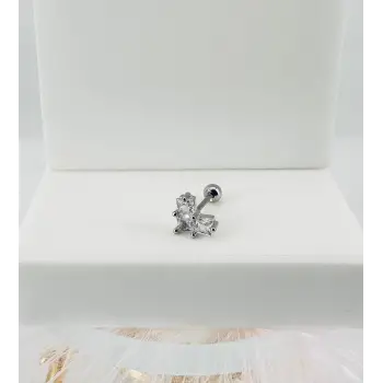 Rodyum Zirkon Taşlı Uç Kısmı : Pirinç Kıkırdak Bar Uzunluğu : 6 Mm / Bar Kalınlığı 0.8 Mm / Top Boyu 3 Mm - Pt0023