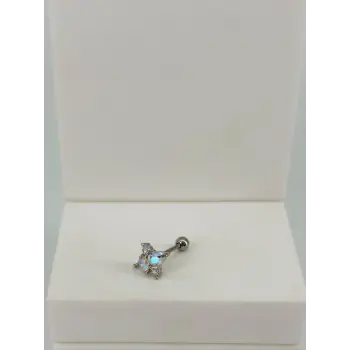 Rodyum Zirkon Taşlı Uç Kısmı : Pirinç Kıkırdak Bar Uzunluğu : 6 Mm / Bar Kalınlığı 0.8 Mm / Top Boyu 3 Mm  - Pt0051