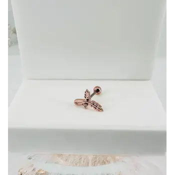 Rose Zirkon Taşlı Uç Kısmı : Pirinç Kıkırdak Bar Uzunluğu : 6 Mm / Bar Kalınlığı 0.8 Mm / Top Boyu 3 Mm - Pt0036-2