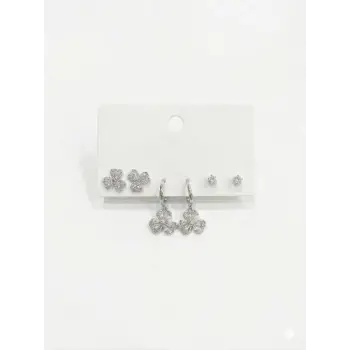 Üç Yaprak Çiçek Detaylı Altılı Küpe - Kp00560