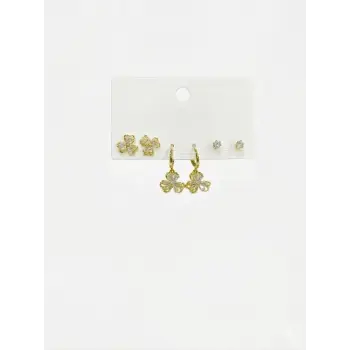Üç Yaprak Çiçek Detaylı Altılı Küpe - Kp00559