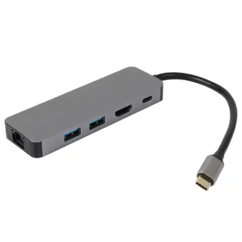 Vcom CU4592 Type-C To HDMI (4K@30Hz)+2-USB A 3.0 (5Gb)+Gigabit LAN+PD 3.0 100W Çoklayıcı (KDO)
