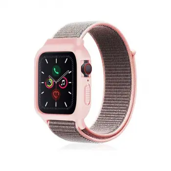Watch 38mm Hasırlı Cırtcırtlı Kasalı Kordon - Pembe