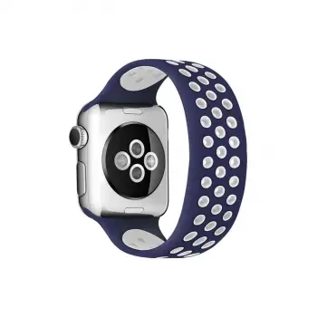 Watch 42mm Ayarlı Delikli Silikon Kordon - Lacivert-beyaz