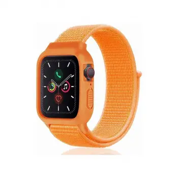 Watch 42mm Hasırlı Cırtcırtlı Kasalı Kordon - Turuncu