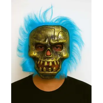 Wild Skull - Bakır Kafatası Turkuaz Saçlı İskelet Maske