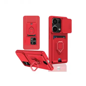 Xiaomi Redmi Note 13 Pro 4g Kılıf Zuma Kartvizitli Yüzüklü Silikon - Kırmızı