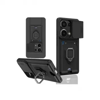 Xiaomi Redmi Note 13 Pro 5g Kılıf Zuma Kartvizitli Yüzüklü Silikon - Siyah