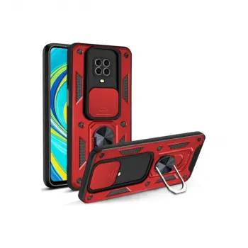 Xiaomi Redmi Note 9 Pro Kılıf Pars Lens Yüzüklü Silikon - Kırmızı