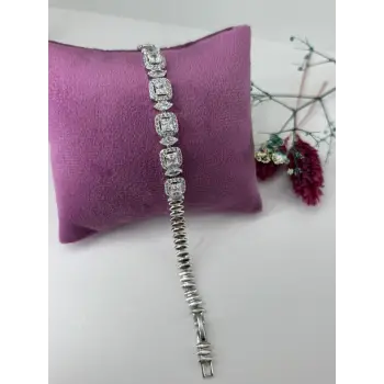 Rodyum Zirkon Taşlı Pirinç Zirkon Bileklikler 17+2 Cm  - Kbl0349