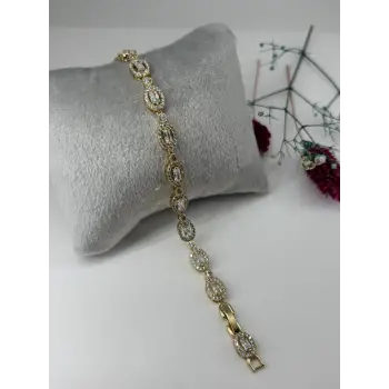    Zirkon Taşlı Pirinç Zirkon Bileklikler 17+2 Cm  - Kbl0318