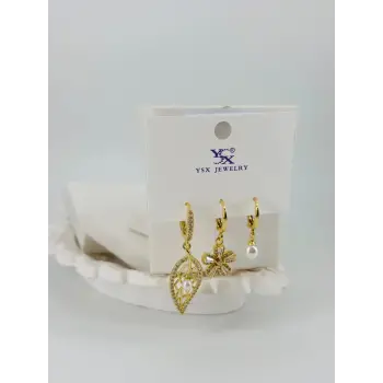 Yaprak Detaylı Üçlü Kombin Küpe - Kp00531