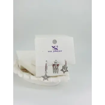 Yıldız Detalı Üçlü Kombin Küpe - Kp00554