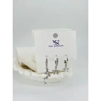 Yıldız Detaylı Üçlü Kombin Küpe - Kp00548