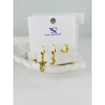 Zirkon Taşlı Üçlü Kombin Küpe - Kp00380
