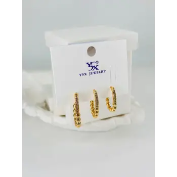 Zirkon Taşlı Üçlü Kombin Küpe - Kp00373