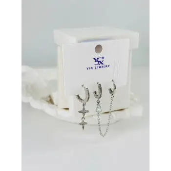 Zirkon Taşlı Üçlü Kombin Küpe - Kp00374