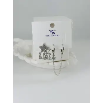 Zirkon Taşlı Üçlü Kombin Küpe - Kp00365