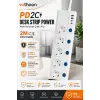 5’li Akım Korumalı Çoklu Priz 2 Metre Kablolu 3680w 16a 5 Anahtarlı 2usb-a 2 Usb-c Pd 20w Hızlı Ftr-28