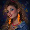 80’ler 9039lar Retro Neon Turuncu Şimşek Küpe 10 Cm