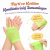 80’ler 90’lar Retro Neon Yeşil File Parmaksız Kısa Eldiven 11 Cm
