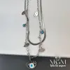 Çelik Nazar Boncuklu İkili Göz Kolye - Kl0058